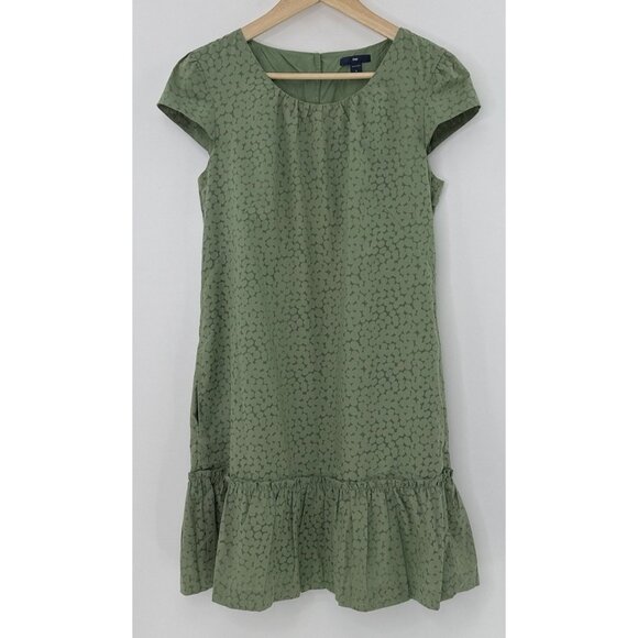 GAP Women’s Sage Green Ruffled Hem Lined Sheath‎ Dress Sz Sm Preppy Academia - Picture 1 of 12